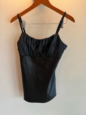 I.N. San Francisco Black Satin Braided Strap Camisole Top Large